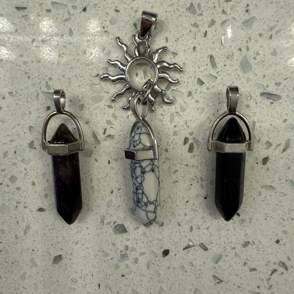 Trio of Stone Pendants with Sun Charm